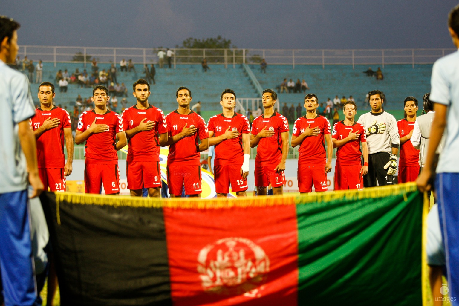 Afghanistan first eleven in SAFF Championship 2013, Kathmandu, Nepal, Satuday, November. 11, 2015.  (Images.mv Photo/ Hussain Sinan).