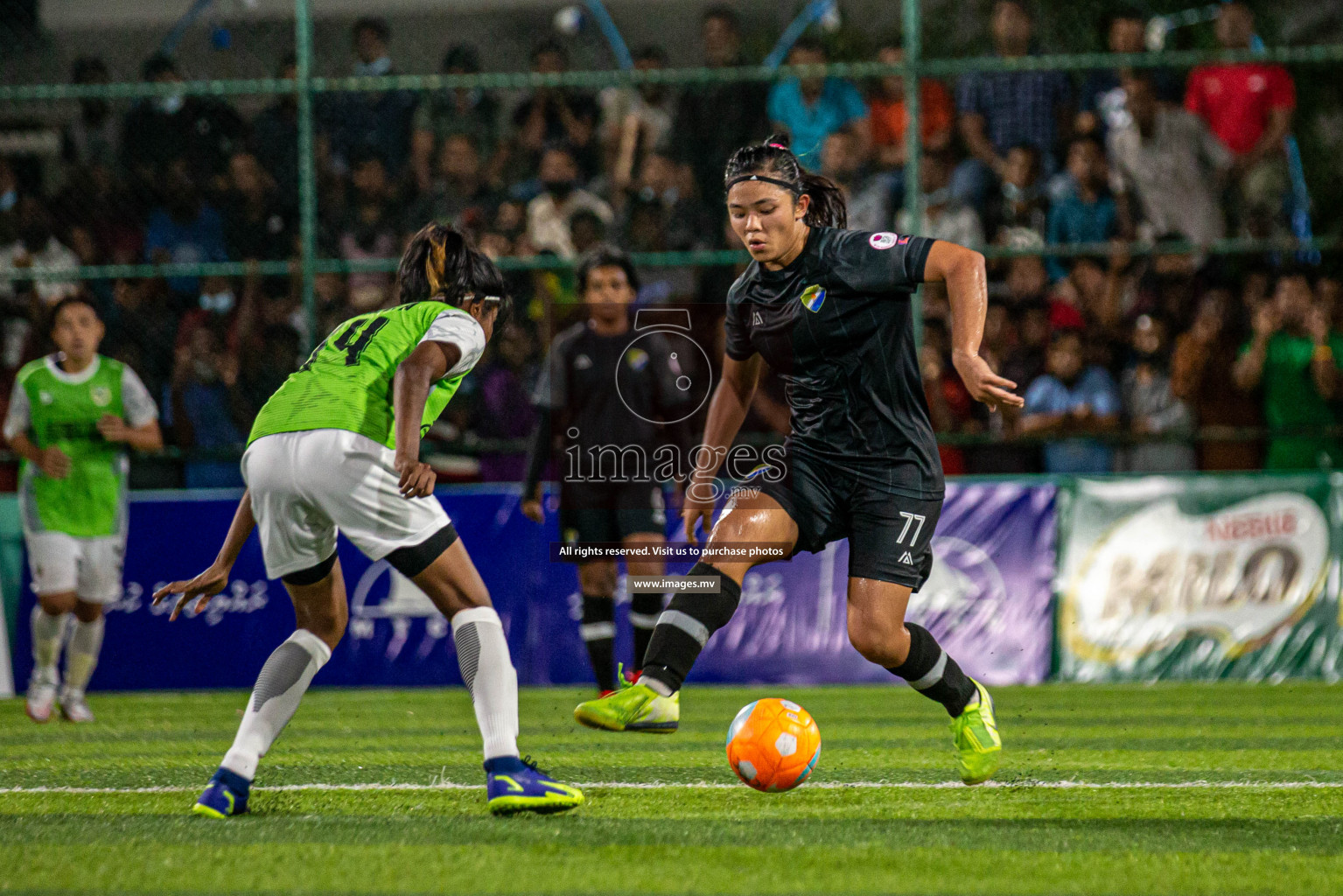 Club WAMCO vs DSC in the Semi Finals of 18/30 Women's Futsal Fiesta 2021 held in Hulhumale, Maldives on 14th December 2021. Photos: Shu Abdul Sattar / images.mv