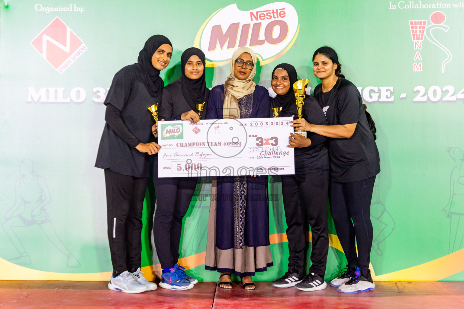 Final of MILO 3x3 Netball Challenge 2024 was held in Ekuveni Netball Court at Male', Maldives on Thursday, 20th March 2024. Photos: Nausham Waheed / images.mv