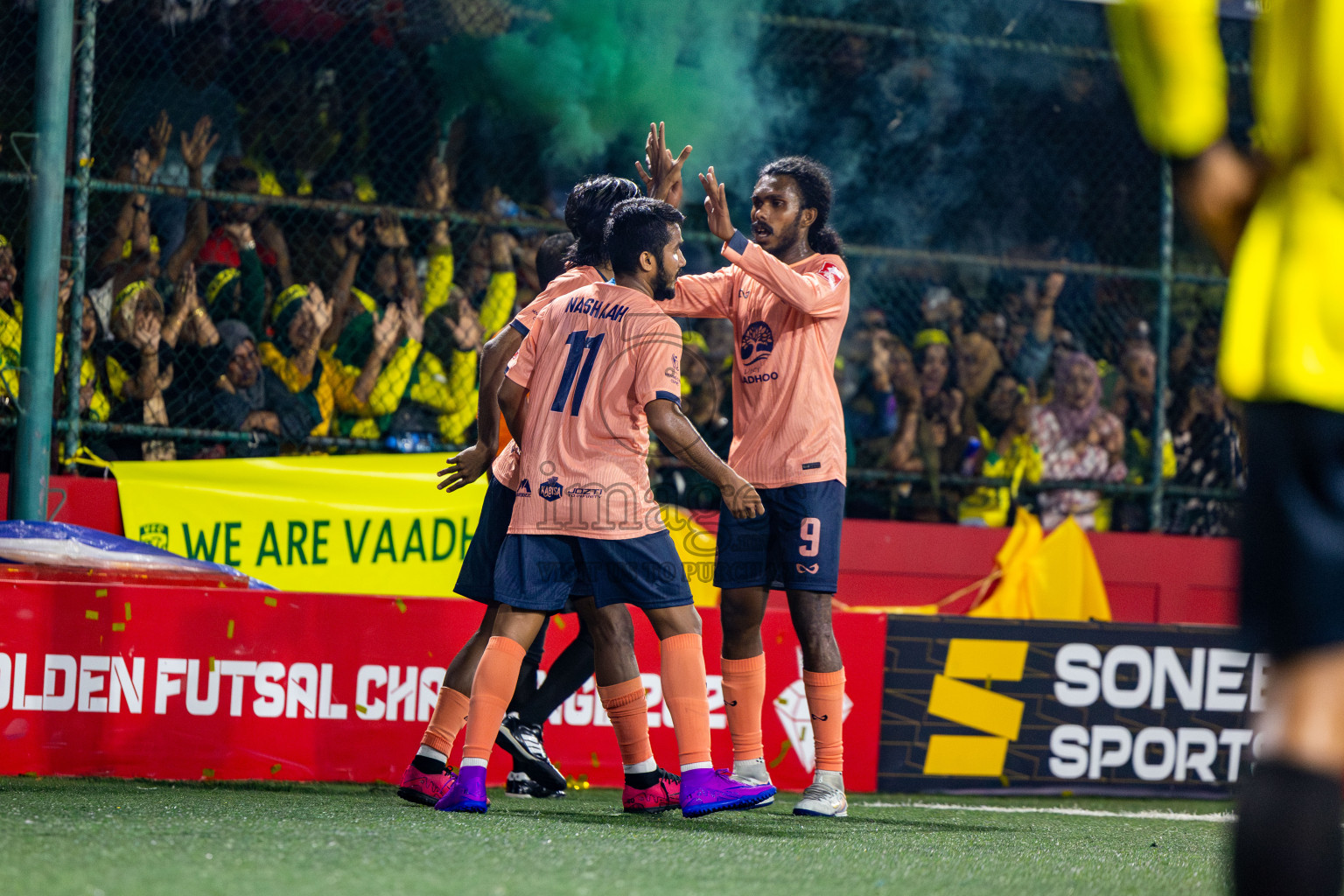 GDh Vaadhoo vs GDh Gadhdhoo in Gaafu Dhaal Atoll Final in Day 24 of Golden Futsal Challenge 2025 was held on Tuesday , 28th January 2025, in Hulhumale', Maldives. Photos: Nausham Waheed / images.mv