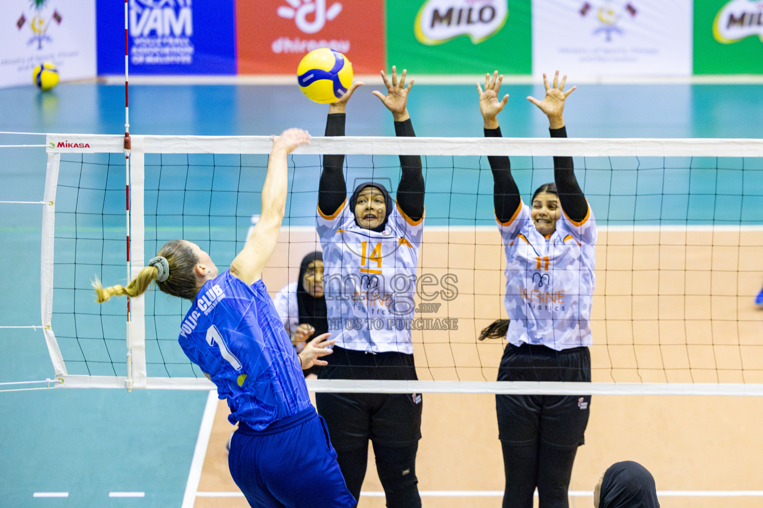Police Club vs Flexor Sports Club in Day 1 of National Volleyball League 2025 - Women's Division held in Male', Maldives on Saturday, 19th April 2025 at Social Center Indoor Hall Photos 
By: Hassan Simah / images.mv