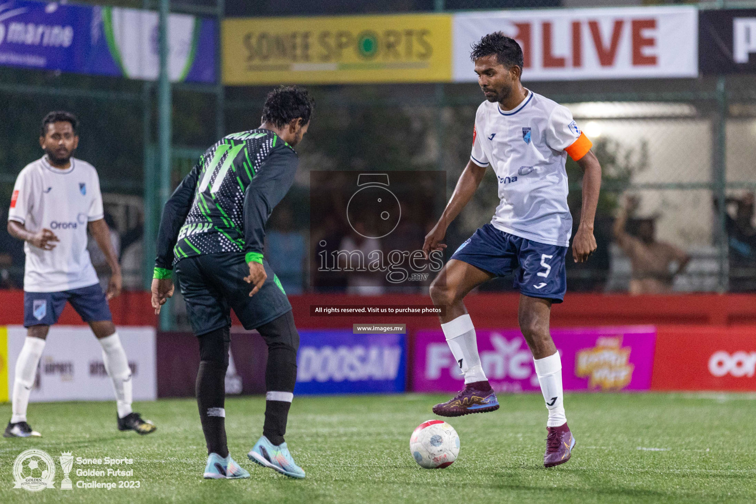 Sh. Feevah vs Sh. Lhaimagu in Day 4 of Golden Futsal Challenge 2023 on 08 February 2023 in Hulhumale, Male, Maldives