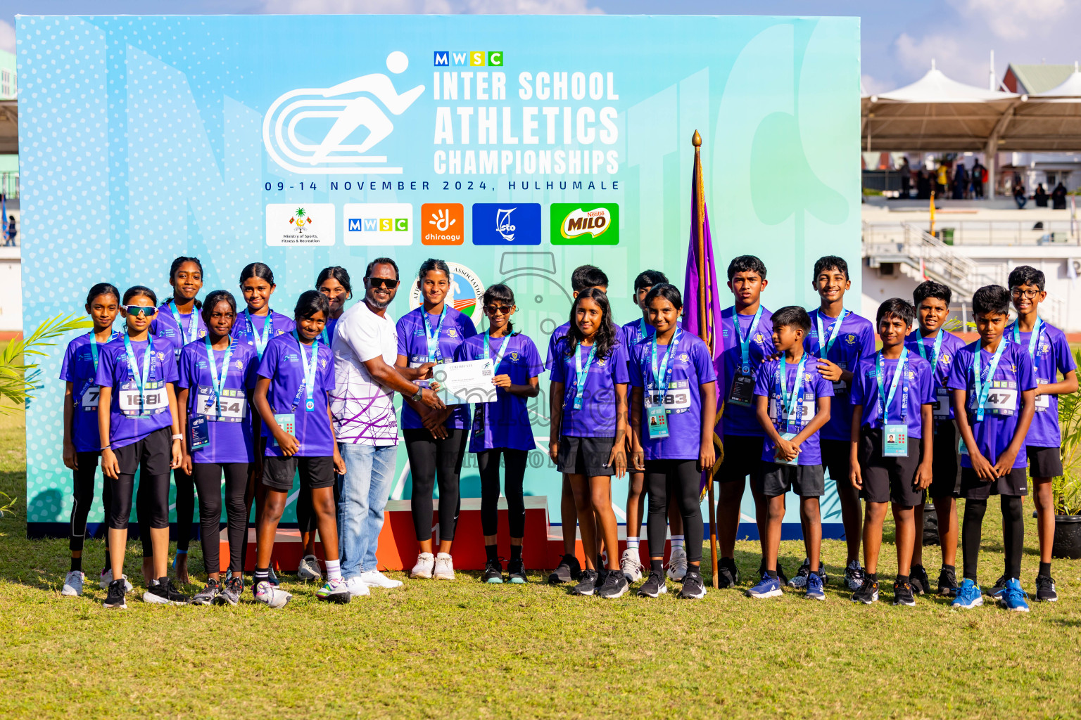 Day 3 of MWSC Interschool Athletics Championships 2024 held in Hulhumale Running Track, Hulhumale, Maldives on Monday, 11th November 2024. Photos by: Nausham Waheed / Images.mv