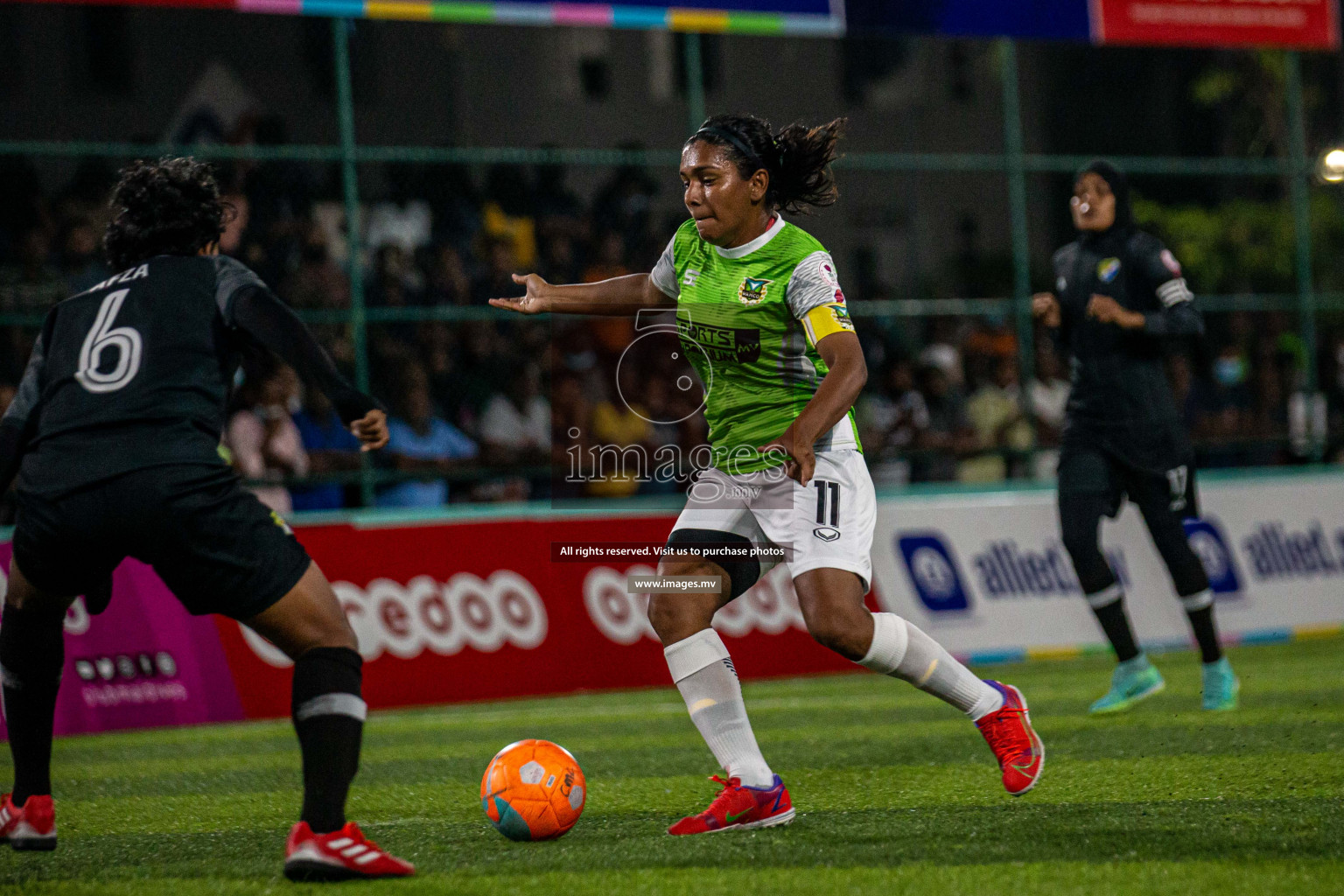 Club WAMCO vs DSC in the Semi Finals of 18/30 Women's Futsal Fiesta 2021 held in Hulhumale, Maldives on 14th December 2021. Photos: Shu Abdul Sattar / images.mv