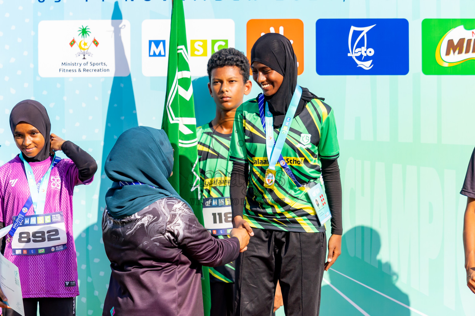 Day 3 of MWSC Interschool Athletics Championships 2024 held in Hulhumale Running Track, Hulhumale, Maldives on Monday, 11th November 2024. Photos by: Nausham Waheed / Images.mv