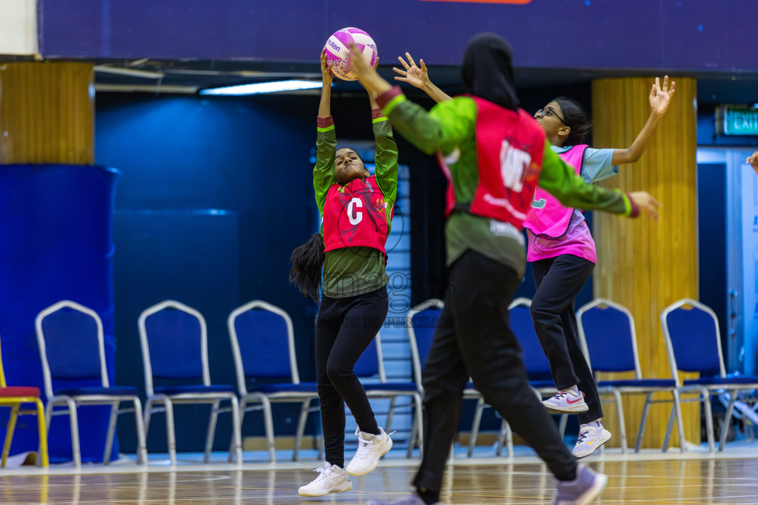 Fionti A Team vs Netkids B in Day 3 of 3rd Netball Junior Championship, held at Social Center on Wednesday 22nd January 2025 . Photos: Shuu Abdul Sattar / images.mv