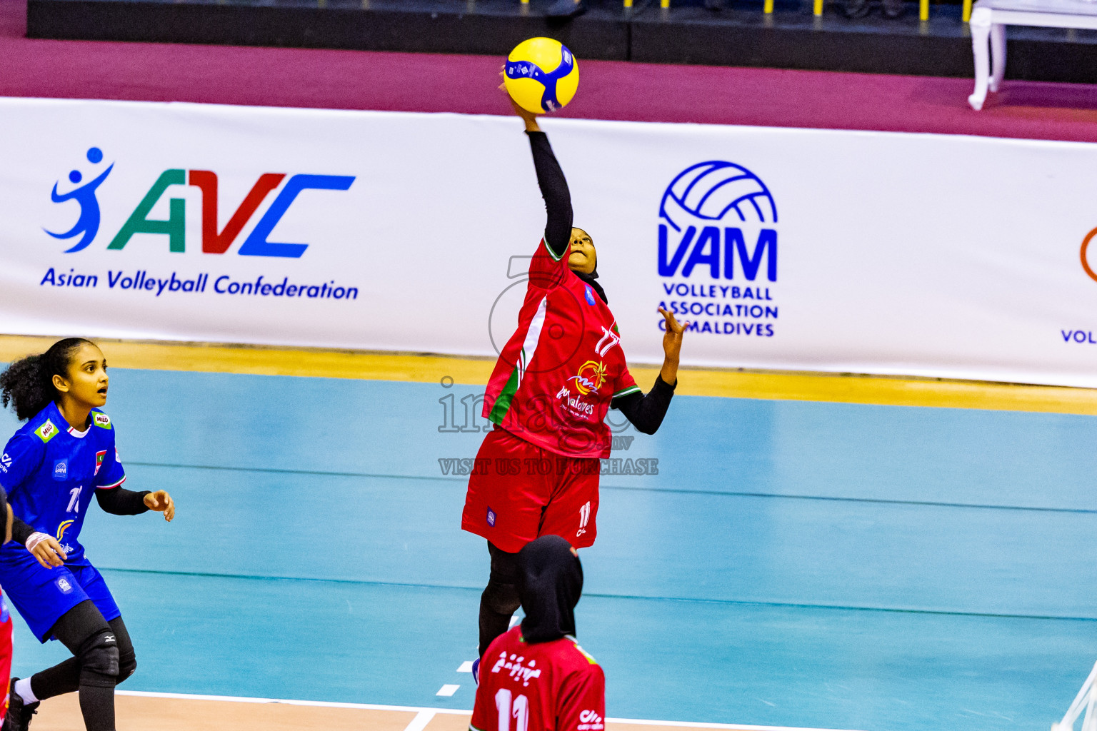 Nepal vs Maldives in Day 3 of CAVA U20 Woman's Volleyball Championship 2024 was held in Social Center, Male', Maldives on 20th July 2024. Photos: Nausham Waheed / images.mv