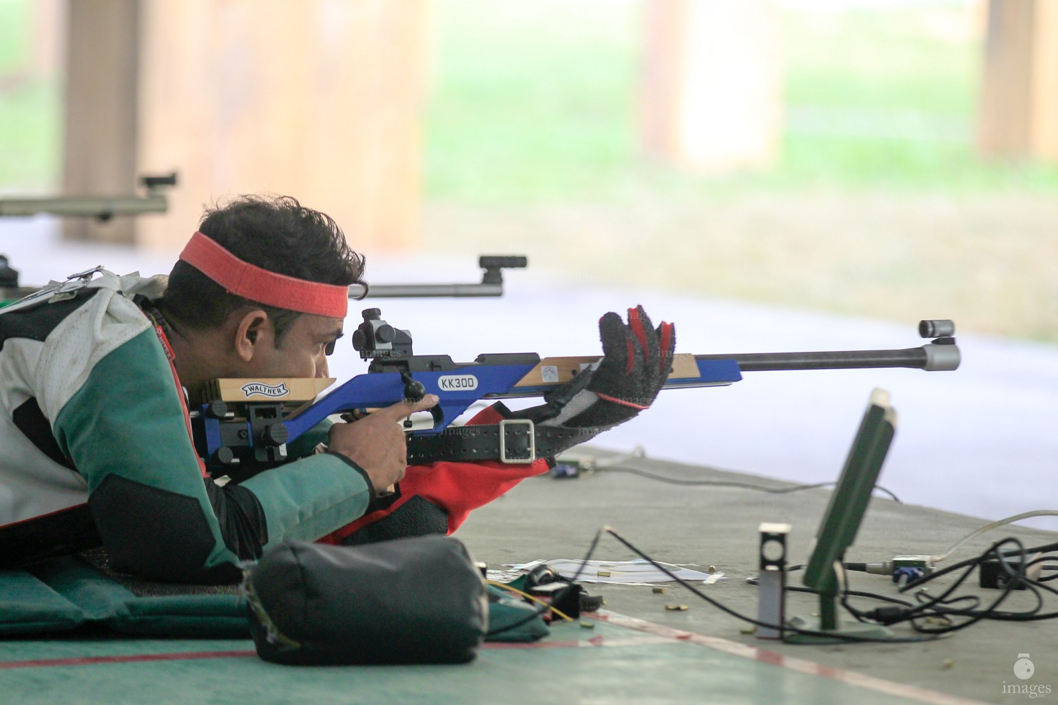 Maldivian shooter Fayaz in the 100m rifle event in the South Asian Games in Guwahati, India, Thursday, February. 11, 2016. (Images.mv Photo/ Hussain Sinan).