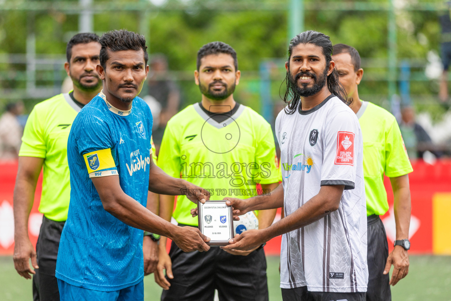 N. Miladhoo vs N.Velidhoo in Day 21 of Golden Futsal Challenge 2025 was held on Saturday , 25 January 2025, in Hulhumale', Maldives. Photos: Shuu Abdul Sattar, / images.mv
