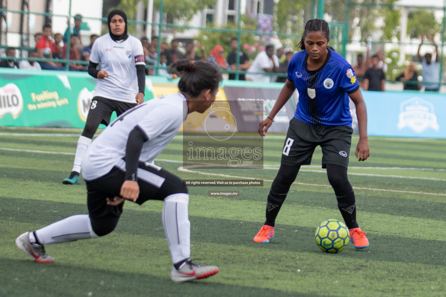 Maldives Ports Limited vs Dhivehi Sifainge Club in the semi finals of 18/30 Women's Futsal Fiesta 2019 on 27th April 2019, held in Hulhumale Photos: Hassan Simah / images.mv