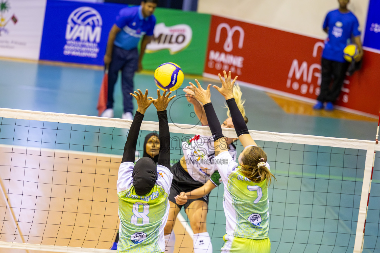 Club WAMCO vs Huraa Community Club in Day 1 of National Volleyball League 2025 - Women's Division held in Male', Maldives on Saturday, 19th April 2025 at Social Center Indoor Hall Photos By: Ismail Thoriq / images.mv