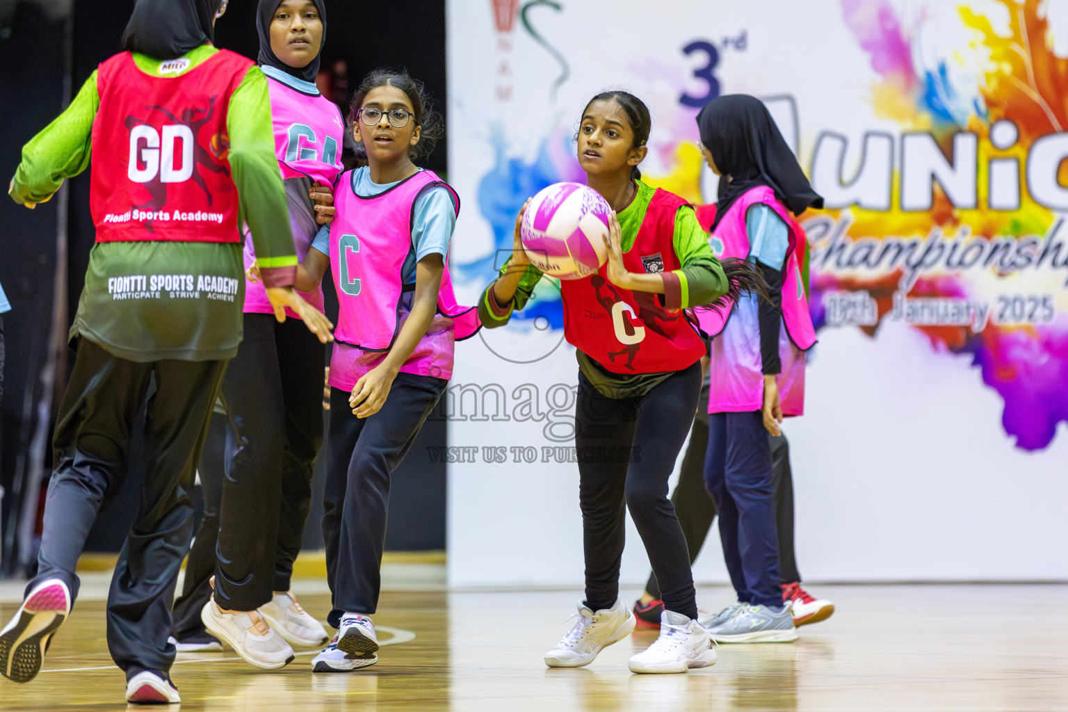 Fionti A Team vs Netkids B in Day 3 of 3rd Netball Junior Championship, held at Social Center on Wednesday 22nd January 2025 . Photos: Shuu Abdul Sattar / images.mv