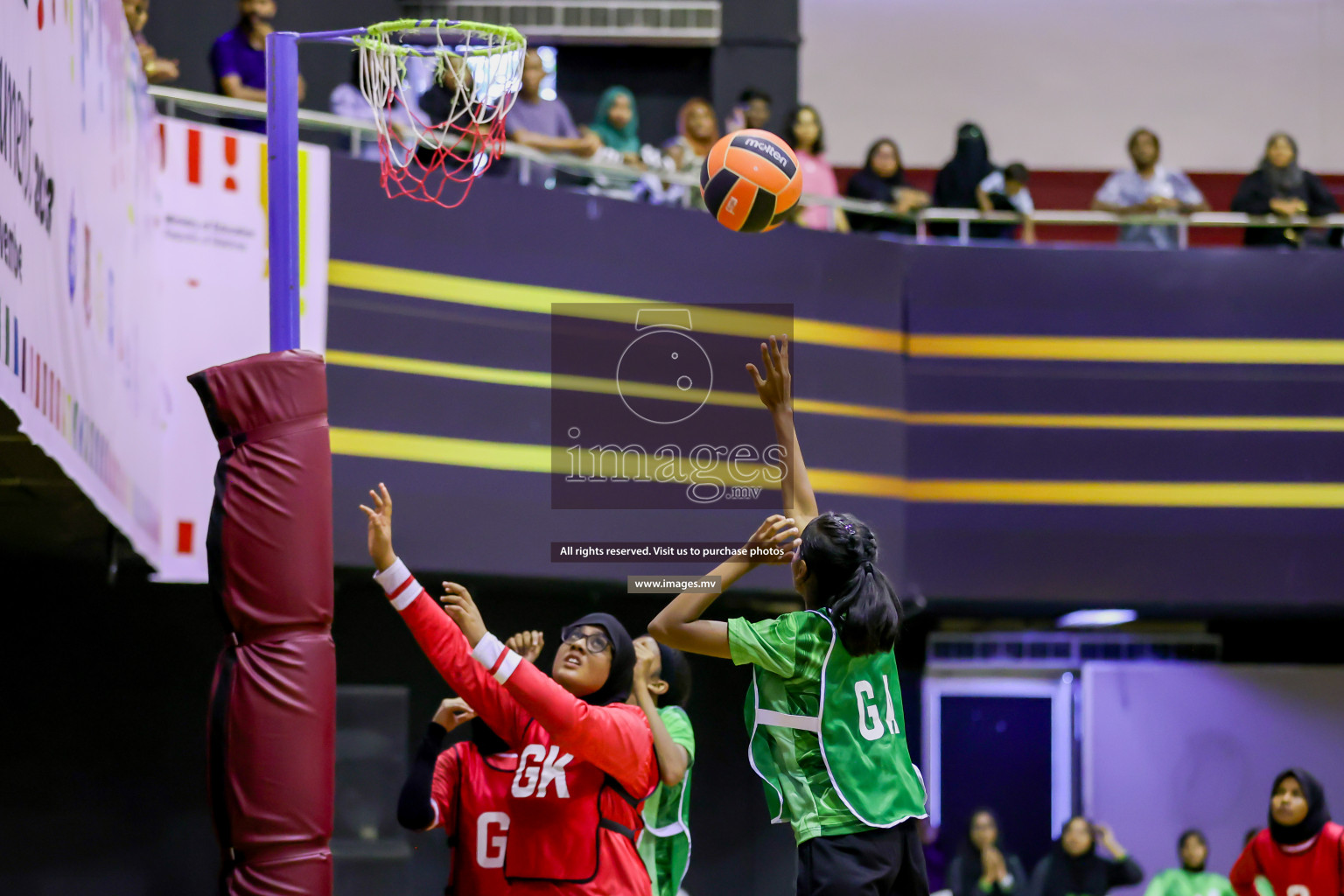 Day 9 of 24th Interschool Netball Tournament 2023 was held in Social Center, Male', Maldives on 4th November 2023. Photos: Hassan Simah / images.mv