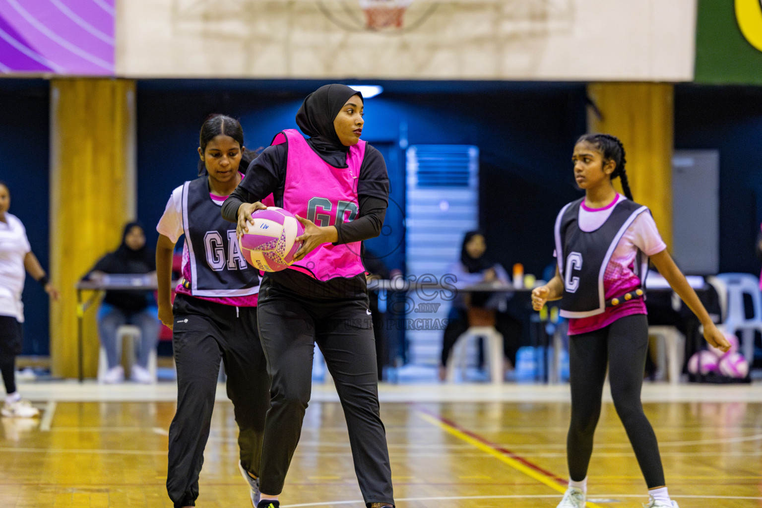 United Unity Sports Club vs N Sports Academy in Division 2 of National Netball Tournament 2025 held in Social Center at Male', Maldives on Sunday, 25th May 2025. Photos: Hassan Simah / images.mv