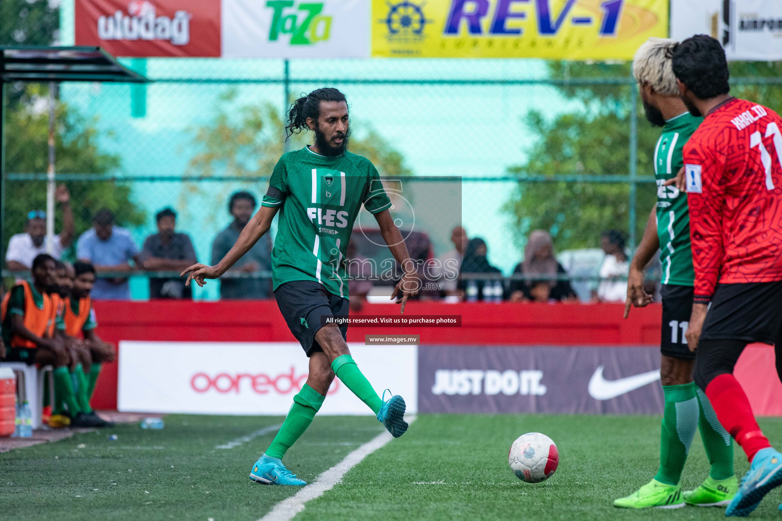 M. Maduvvari vs M. Kolhufushi in Day 6 of Golden Futsal Challenge 2023 on 10 February 2023 in Hulhumale, Male, Maldives