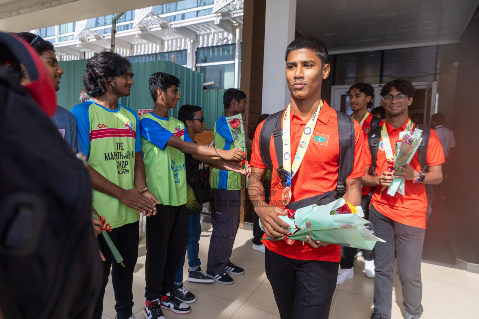 Arrival of Junior athletics team after 4th South Asian Junior Athletics Championship. Both Junior Men and Women's team won Bronze from 4x100m Relay event. 
Photos: Ismail Thoriq / images.mv