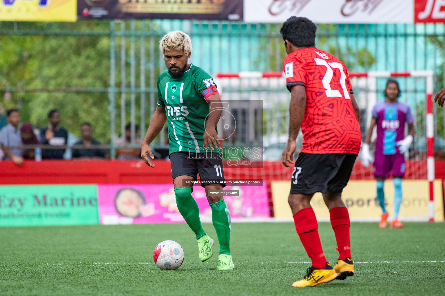 M. Maduvvari vs M. Kolhufushi in Day 6 of Golden Futsal Challenge 2023 on 10 February 2023 in Hulhumale, Male, Maldives