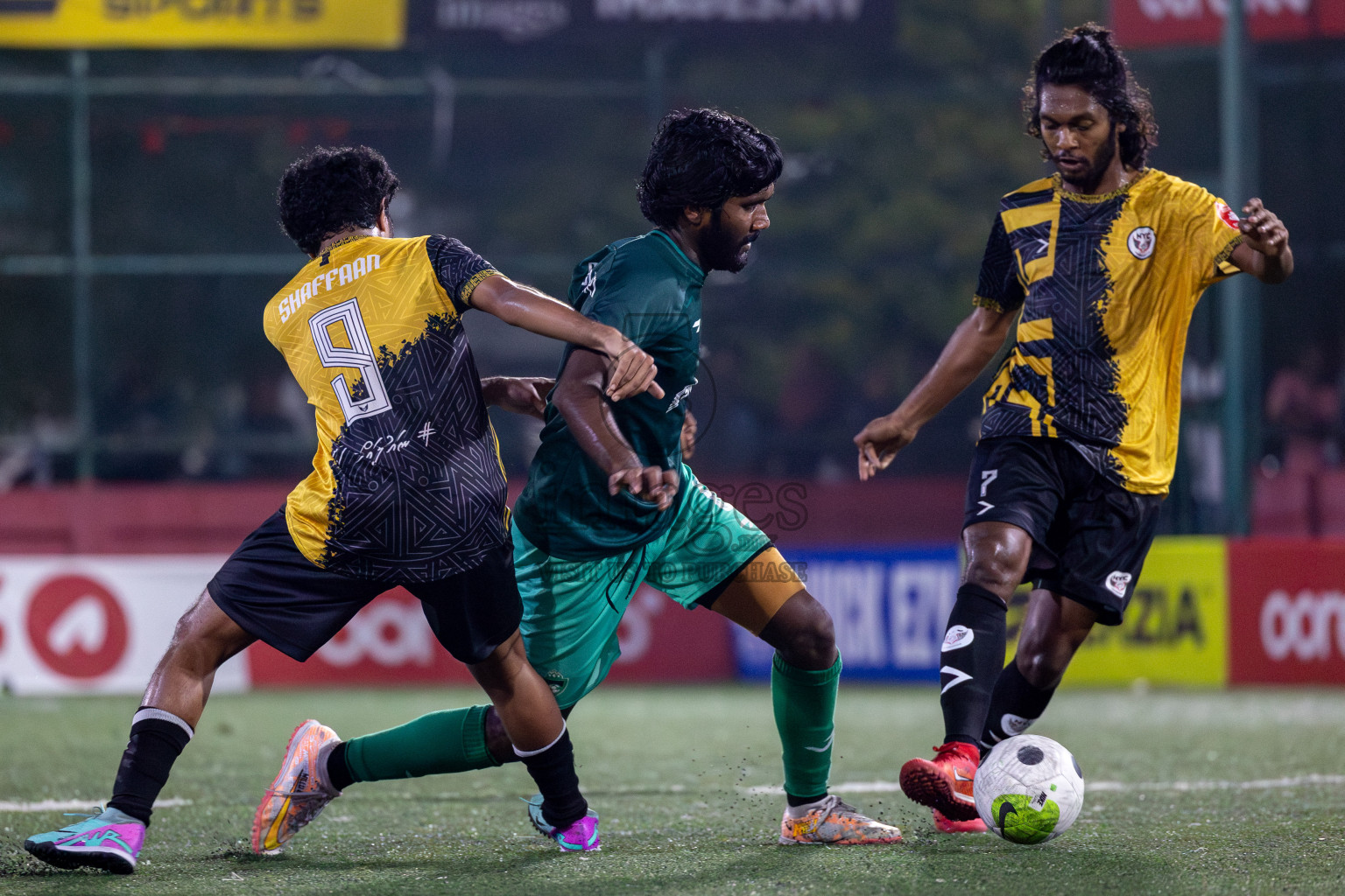 M. Naalaafushi vs M. Maduvvari in Day 28 of Golden Futsal Challenge 2024 was held on Sunday , 11th February 2024 in Hulhumale', Maldives Photos: Mohamed Mahfooz Moosa / images.mv