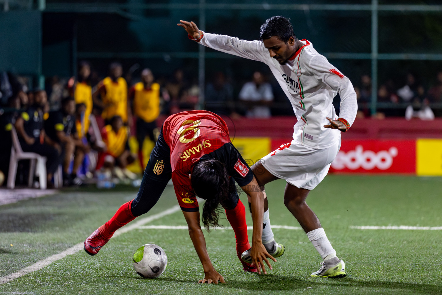 L. Isdhoo VS L. Gan on Day 33 of Golden Futsal Challenge 2024, held on Sunday, 18th February 2024, in Hulhumale', Maldives Photos: Hassan Simah / images.mv