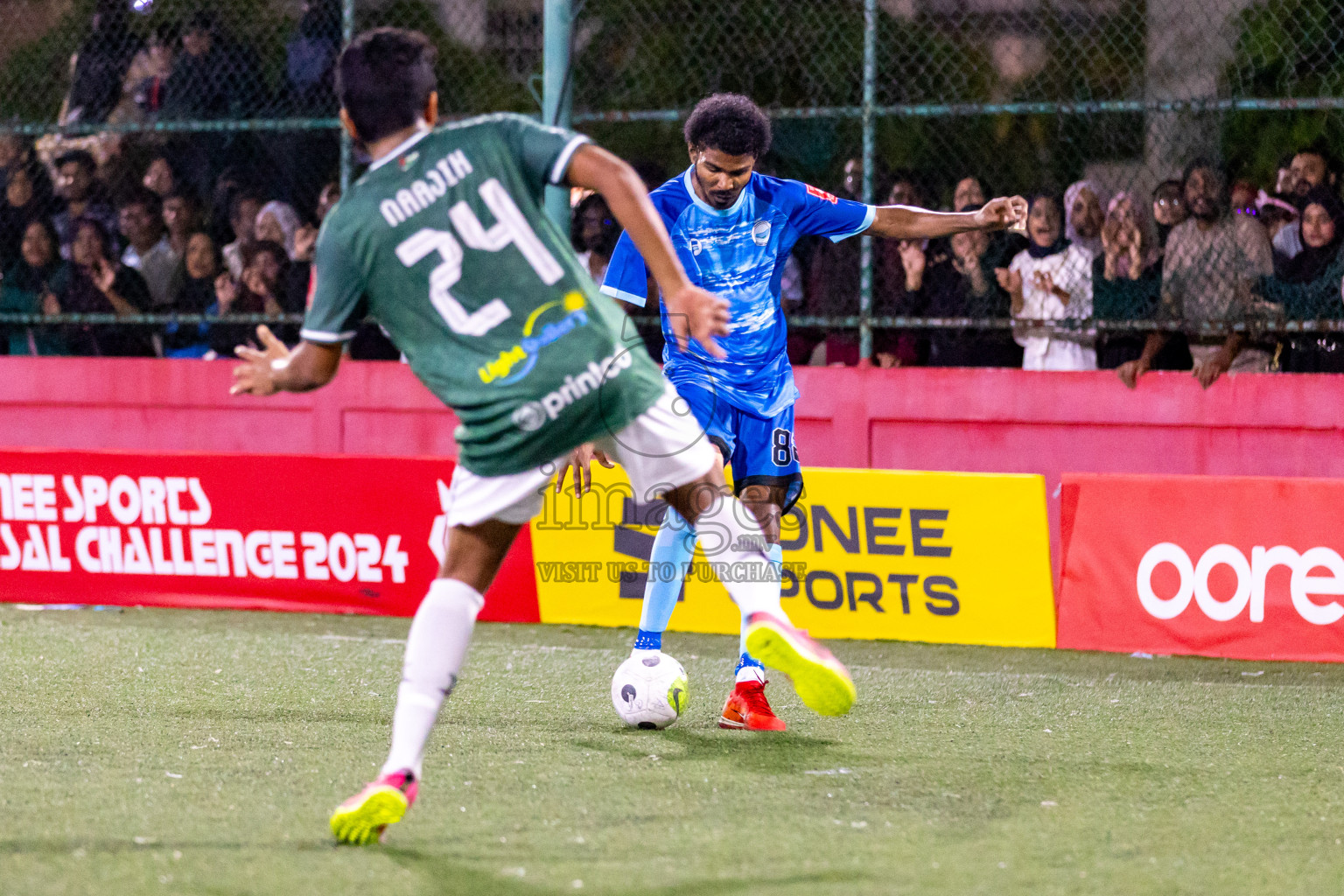 N Miladhoo vs N Maafaru in Day 6 of Golden Futsal Challenge 2024 was held on Saturday, 20th January 2024, in Hulhumale', Maldives Photos: Hassan Simah / images.mv