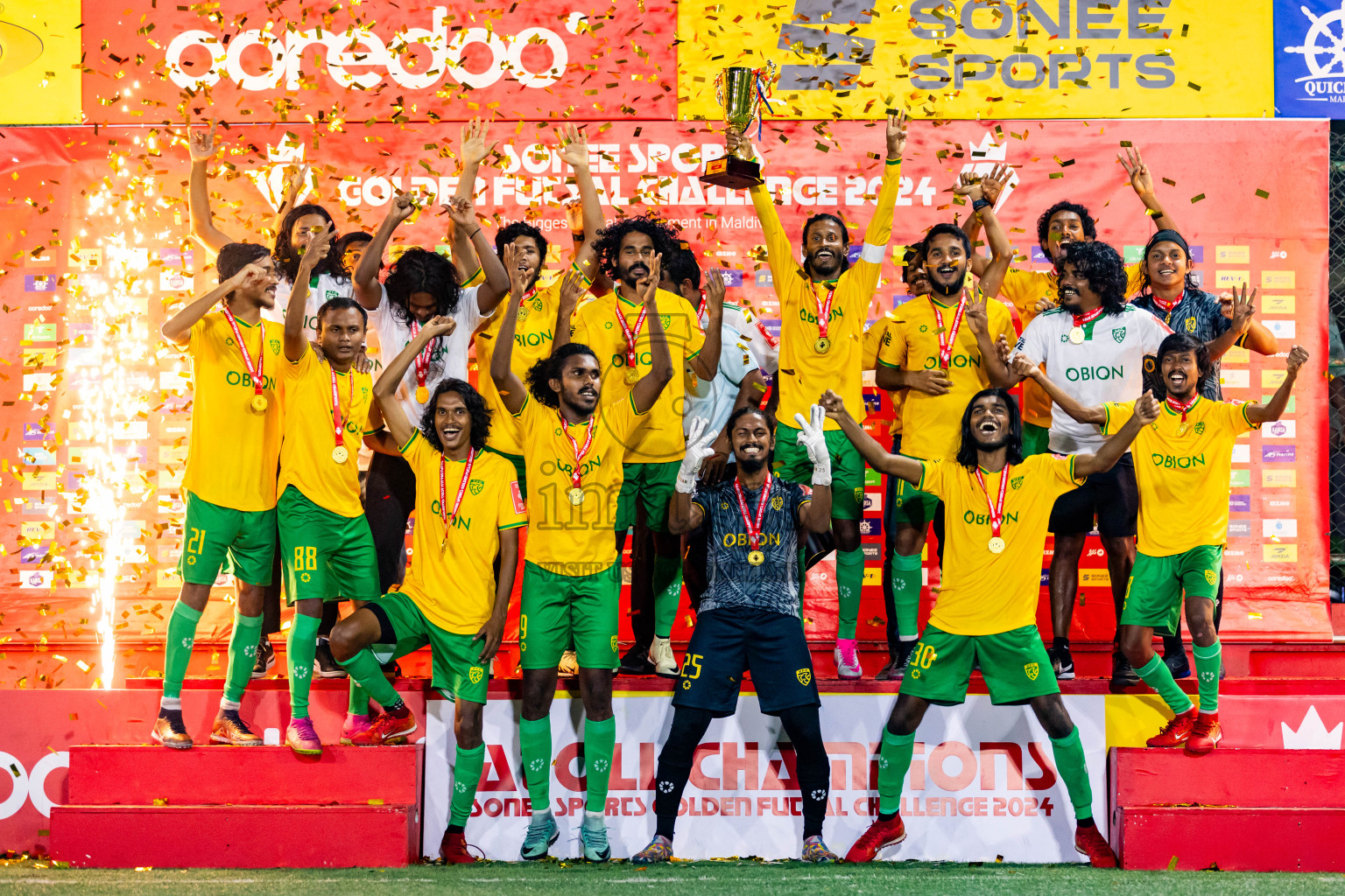 GDh Vaadhoo vs GDh Thinadhoo in Day 27 of Golden Futsal Challenge 2024 was held on Saturday , 10th February 2024 in Hulhumale', Maldives Photos: Nausham Waheed / images.mv