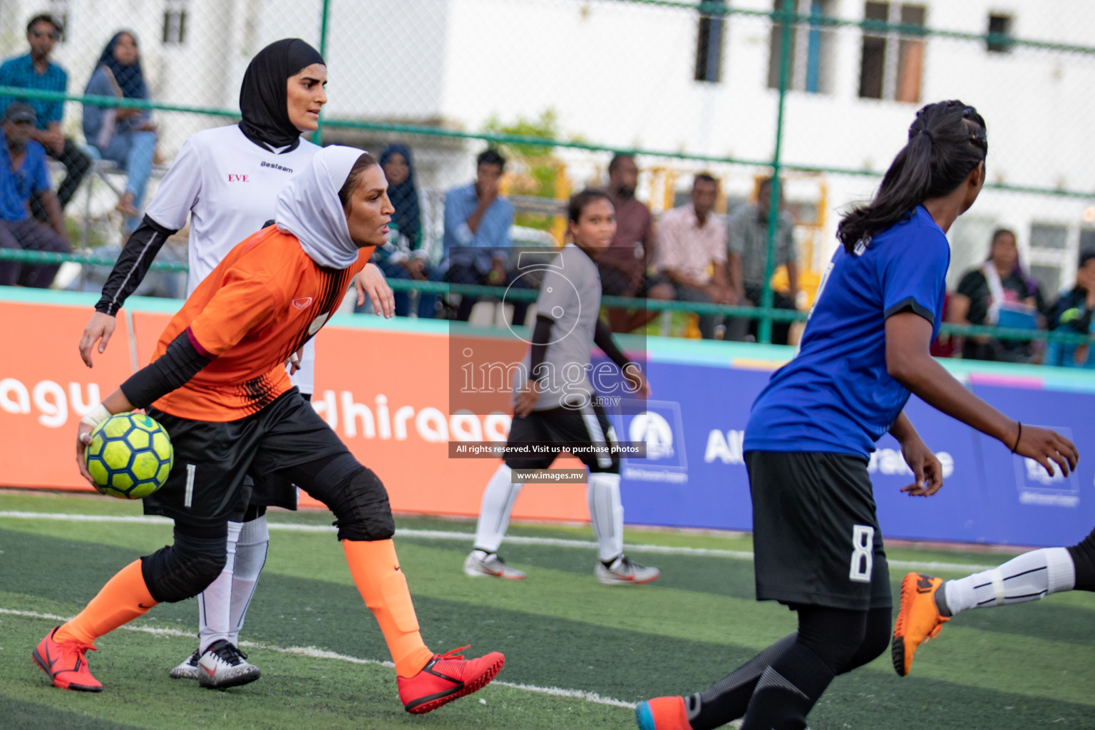 Maldives Ports Limited vs Dhivehi Sifainge Club in the semi finals of 18/30 Women's Futsal Fiesta 2019 on 27th April 2019, held in Hulhumale Photos: Hassan Simah / images.mv