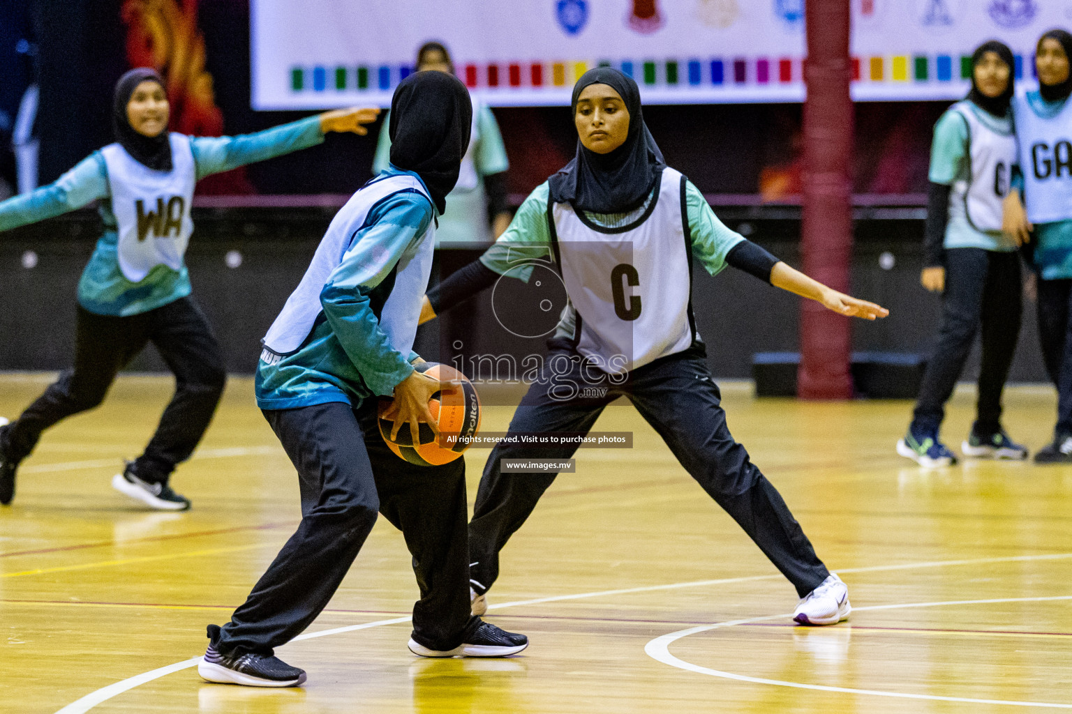 Day 9 of 24th Interschool Netball Tournament 2023 was held in Social Center, Male', Maldives on 4th November 2023. Photos: Hassan Simah / images.mv