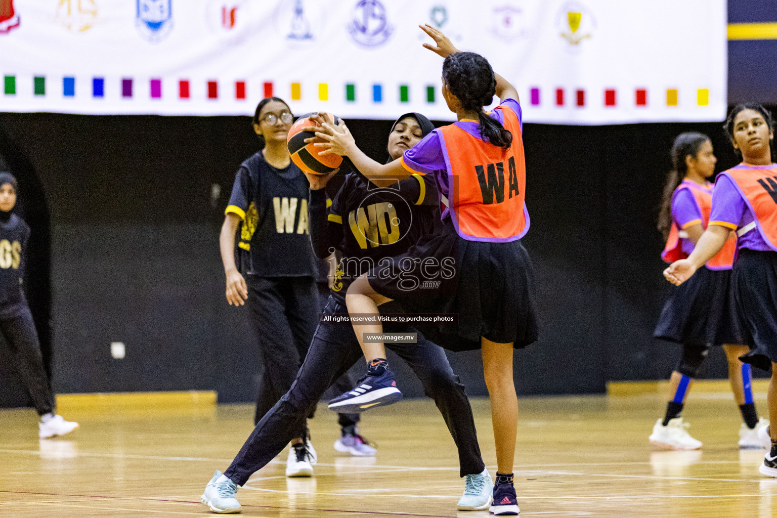 Day 9 of 24th Interschool Netball Tournament 2023 was held in Social Center, Male', Maldives on 4th November 2023. Photos: Hassan Simah / images.mv