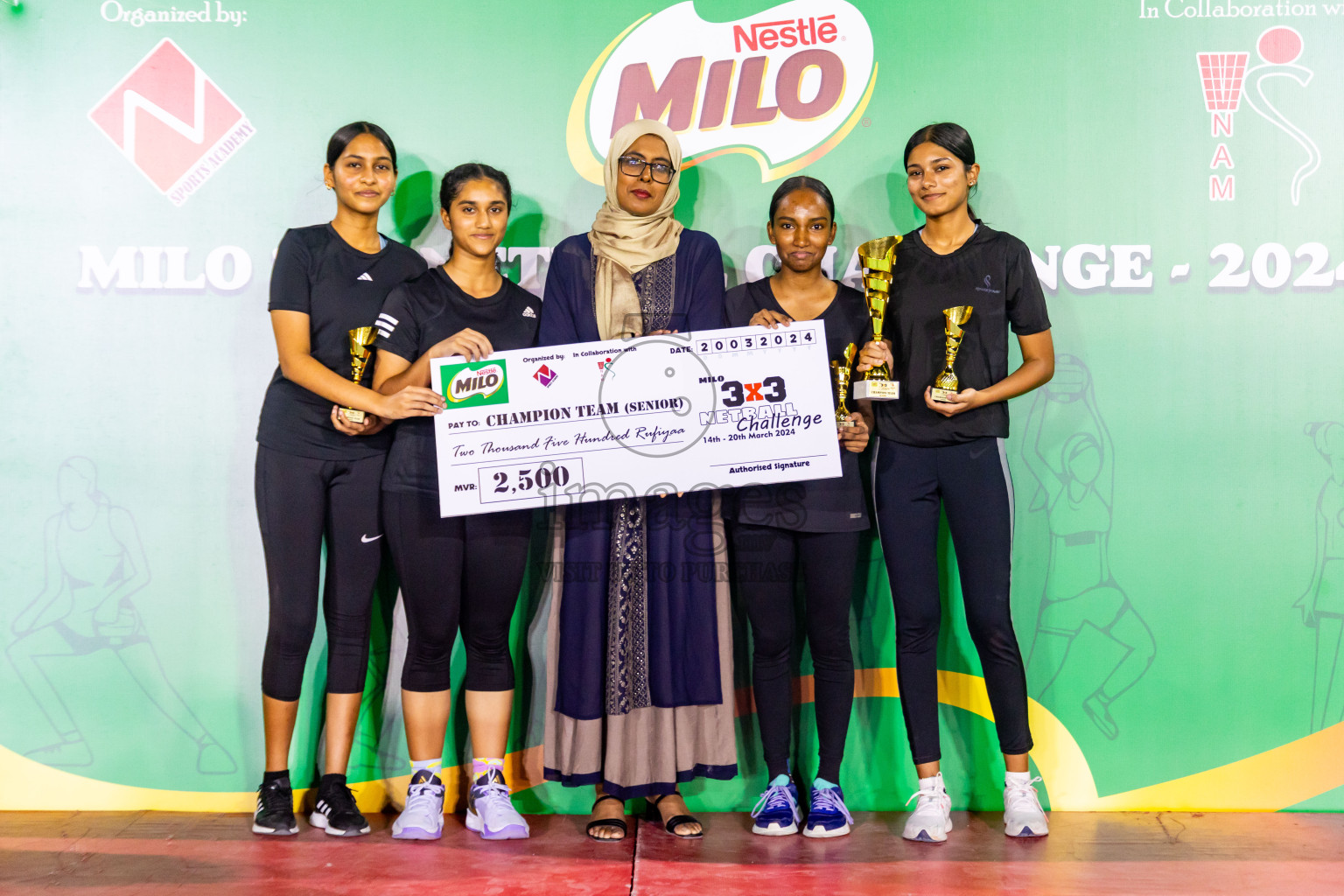 Final of MILO 3x3 Netball Challenge 2024 was held in Ekuveni Netball Court at Male', Maldives on Thursday, 20th March 2024. Photos: Nausham Waheed / images.mv