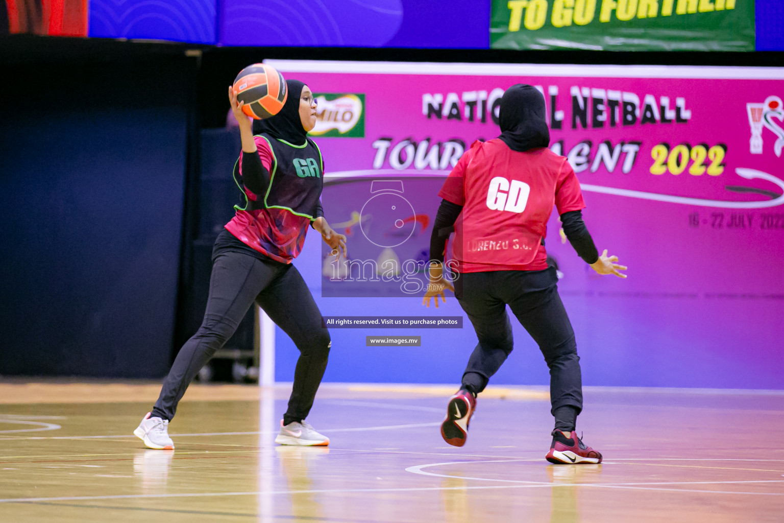 Lorenzo Sports Club vs United Unity Sports Club in the Milo National Netball Tournament 2022 on 17 July 2022, held in Social Center, Male', Maldives. Photographer: Ahmed Dhaadh / Images.mv