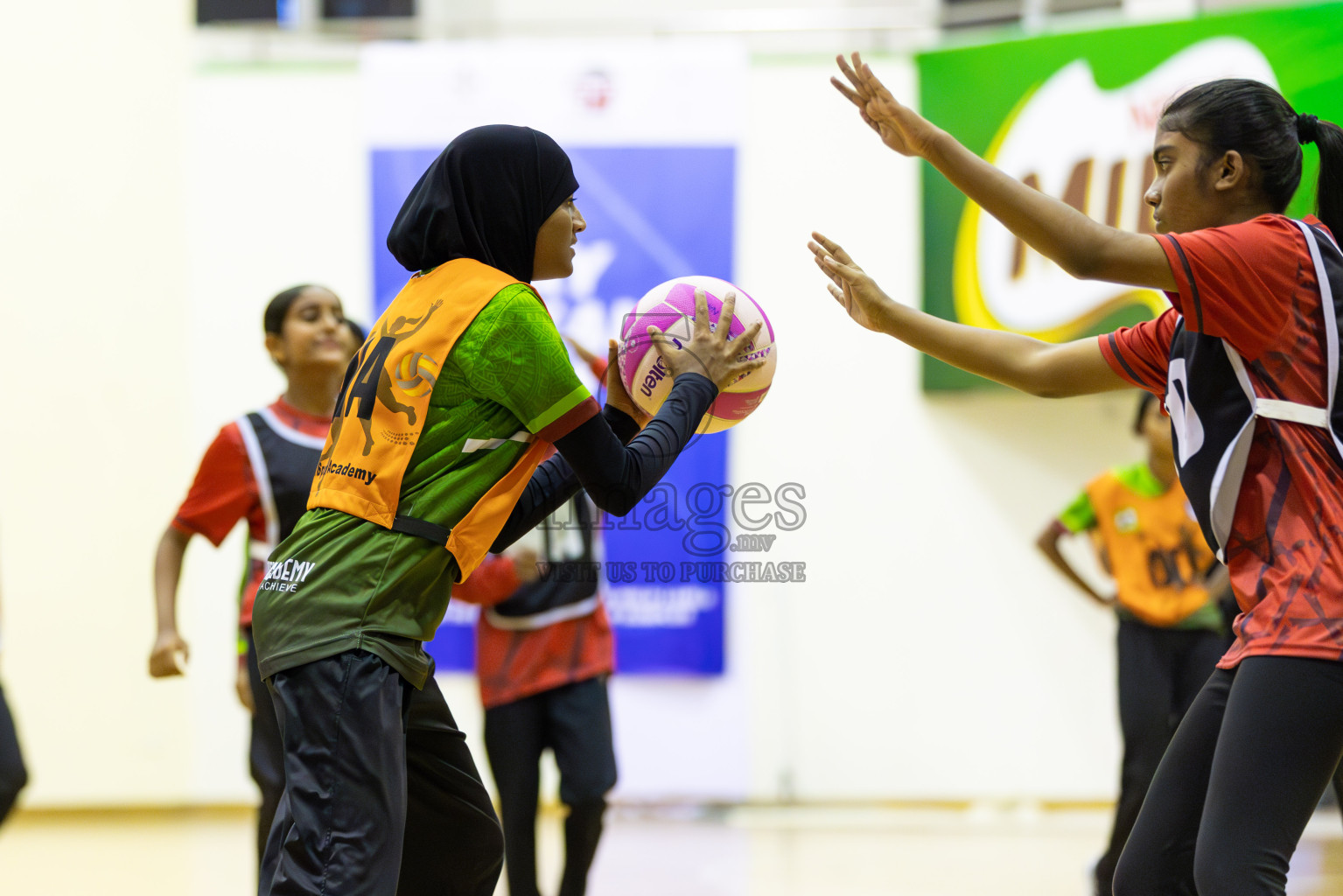 Fionti A team vs AIS Netball Academy in Day 3 of 3rd Netball Junior Championship, held at Social Center on Wednesday 22nd January 2025 . Photos: Shuu Abdul Sattar / images.mv