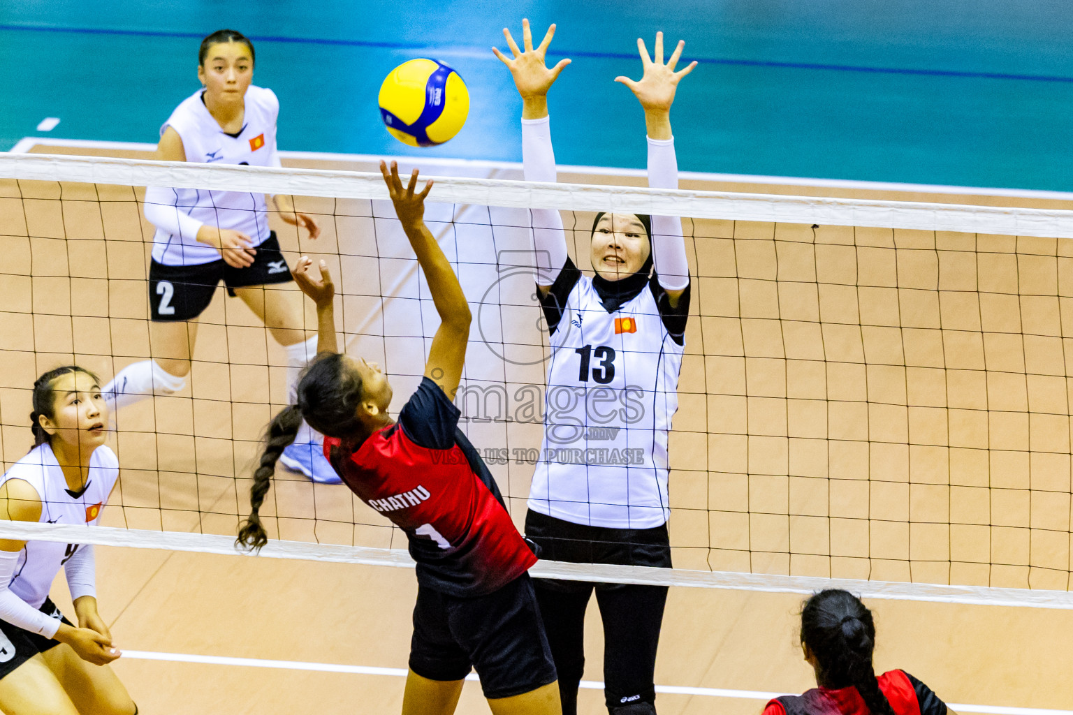 Kyrgyzstan vs Sri Lanka in Day 3 of CAVA U20 Woman's Volleyball Championship 2024 was held in Social Center, Male', Maldives on 20th July 2024. Photos: Nausham Waheed / images.mv