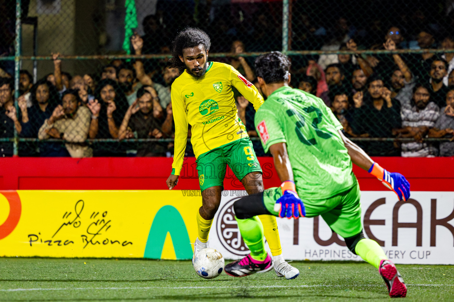 Gdh Vaadhoo vs GA Dhevvadhoo in zone round on Day 32 of Golden Futsal Challenge 2025 was held on Wednesday , 5th February 2025, in Hulhumale', Maldives. Photos: Nausham Waheed / images.mv