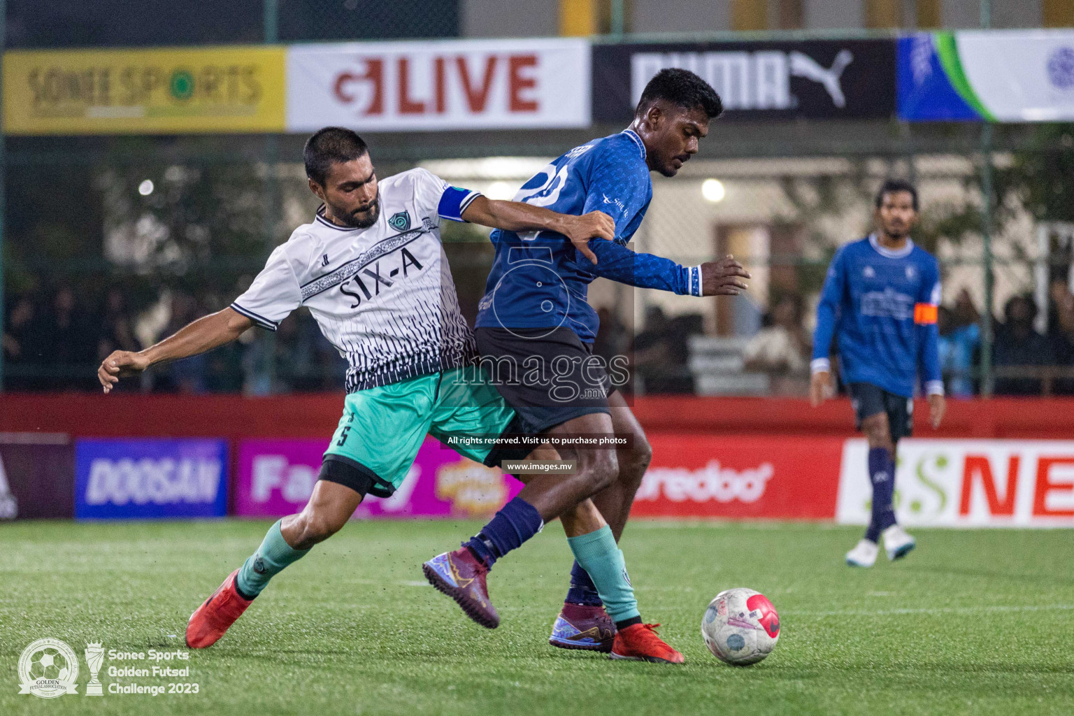 K. Thulusdhoo vs K. Gaafaru in Day 4 of Golden Futsal Challenge 2023 on 08 February 2023 in Hulhumale, Male, Maldives