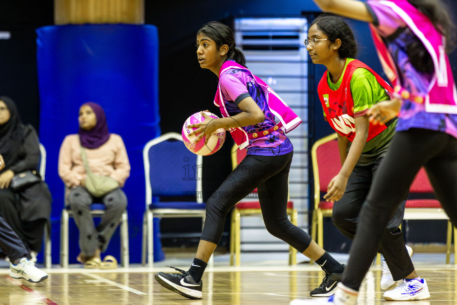 N Sports Academy vs FIONTI Sports Academy in Day 5 of 3rd Netball Junior Championship, held at Social Center on Thursday 23rd January 2025 . Photos: Shuu Abdul Sattar / images.mv