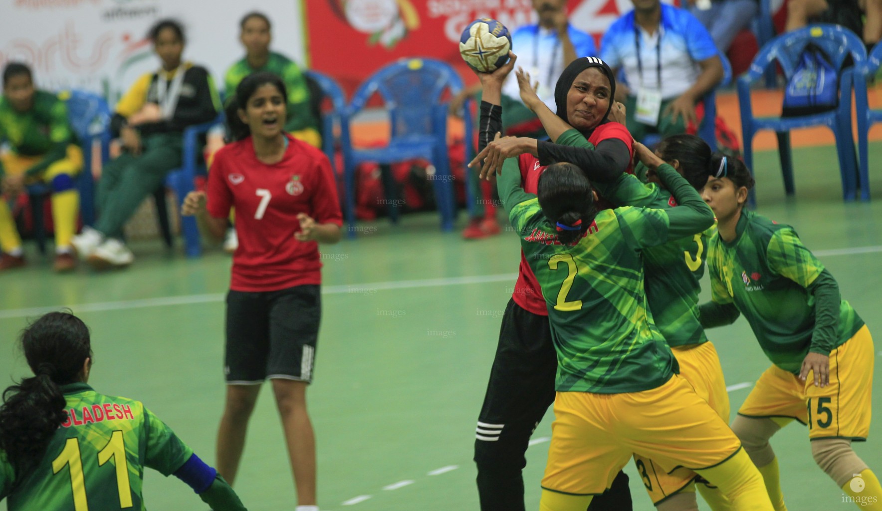 Maldives handball team played against Bangladesh in the South Asian Games, Guwahati, India, India, Saturday, February 13, 2016. (Images.mv Photo: Mohamed Ahsan)