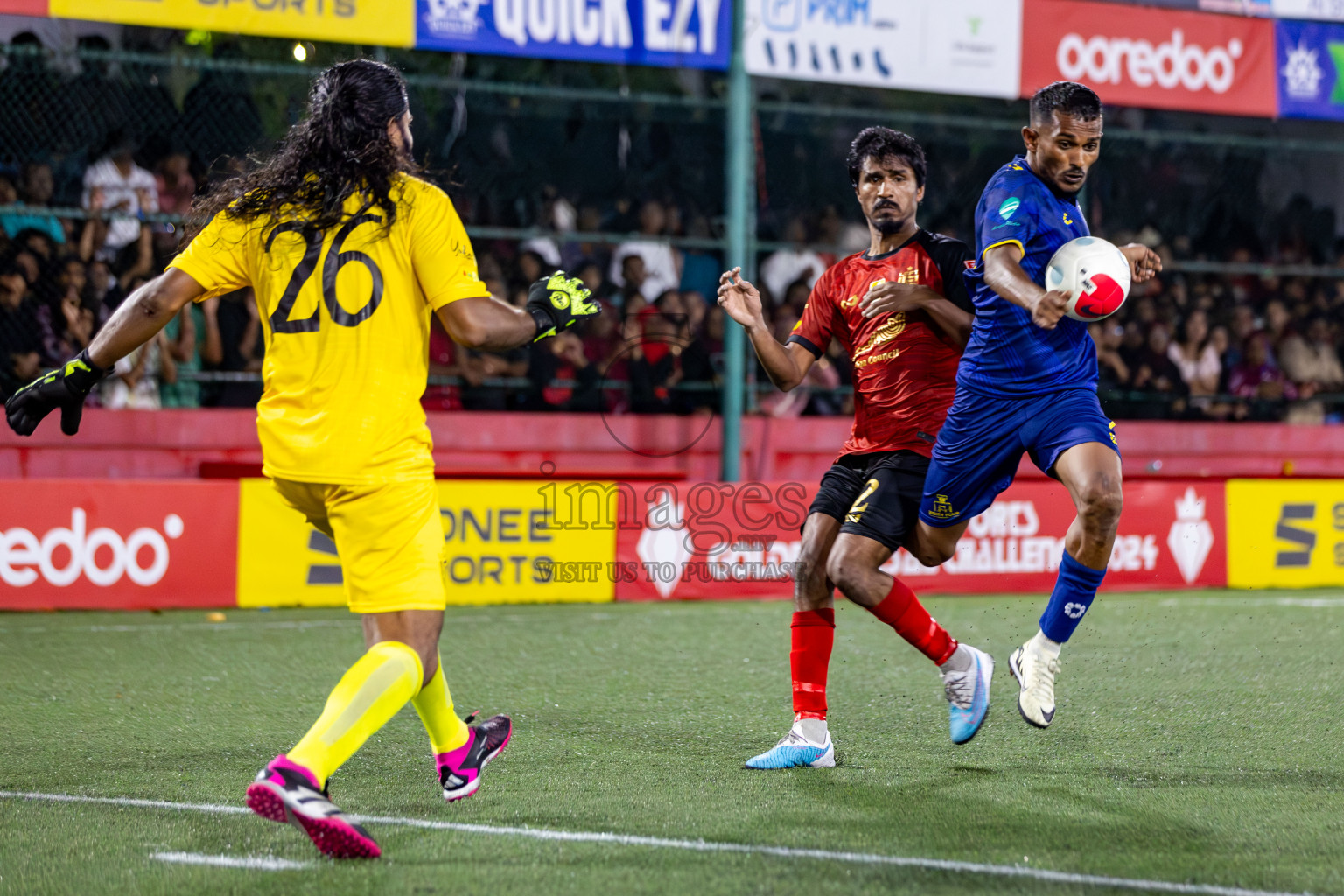 L. Gan VS B. Eydhafushi in the Finals of Golden Futsal Challenge 2024 which was held on Thursday, 7th March 2024, in Hulhumale', Maldives. 
Photos: Hassan Simah / images.mv