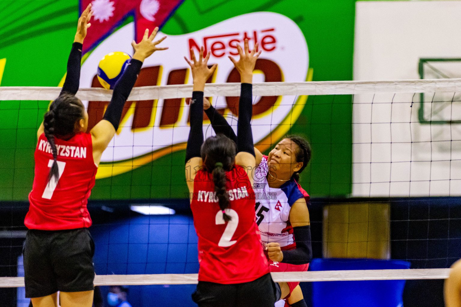 Nepal vs Kyrgyzstan in Day 2 of CAVA U20 Woman's Volleyball Championship 2024 was held in Social Center, Male', Maldives on 19th July 2024. Photos: Nausham Waheed / images.mv