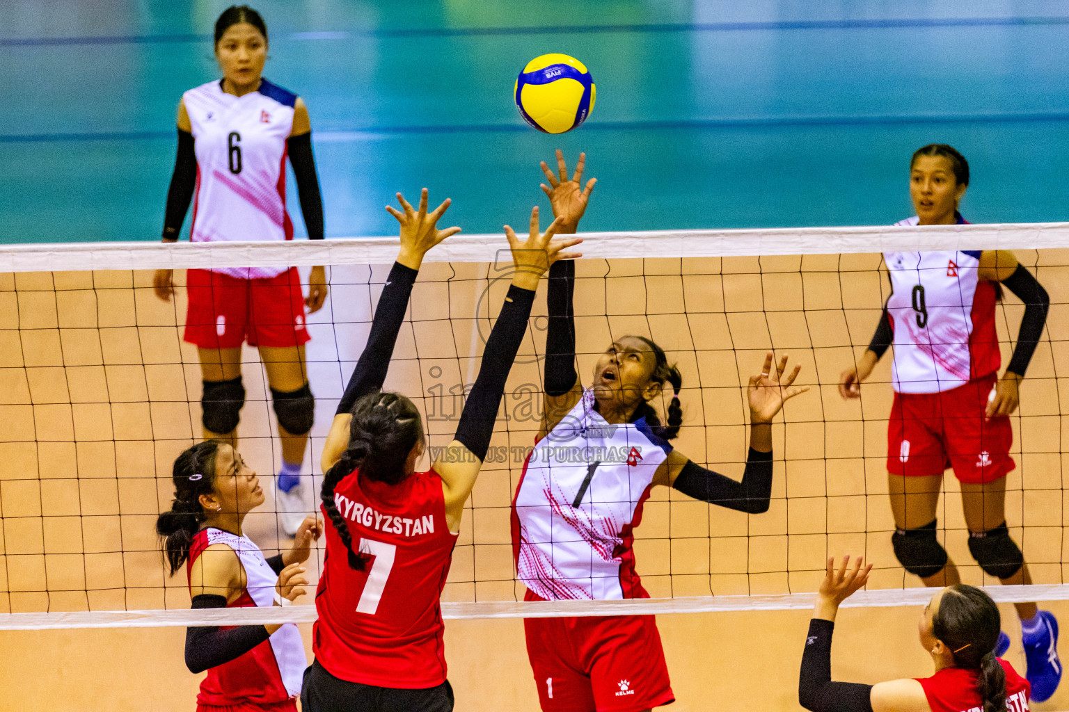 Nepal vs Kyrgyzstan in Day 2 of CAVA U20 Woman's Volleyball Championship 2024 was held in Social Center, Male', Maldives on 19th July 2024. Photos: Nausham Waheed / images.mv