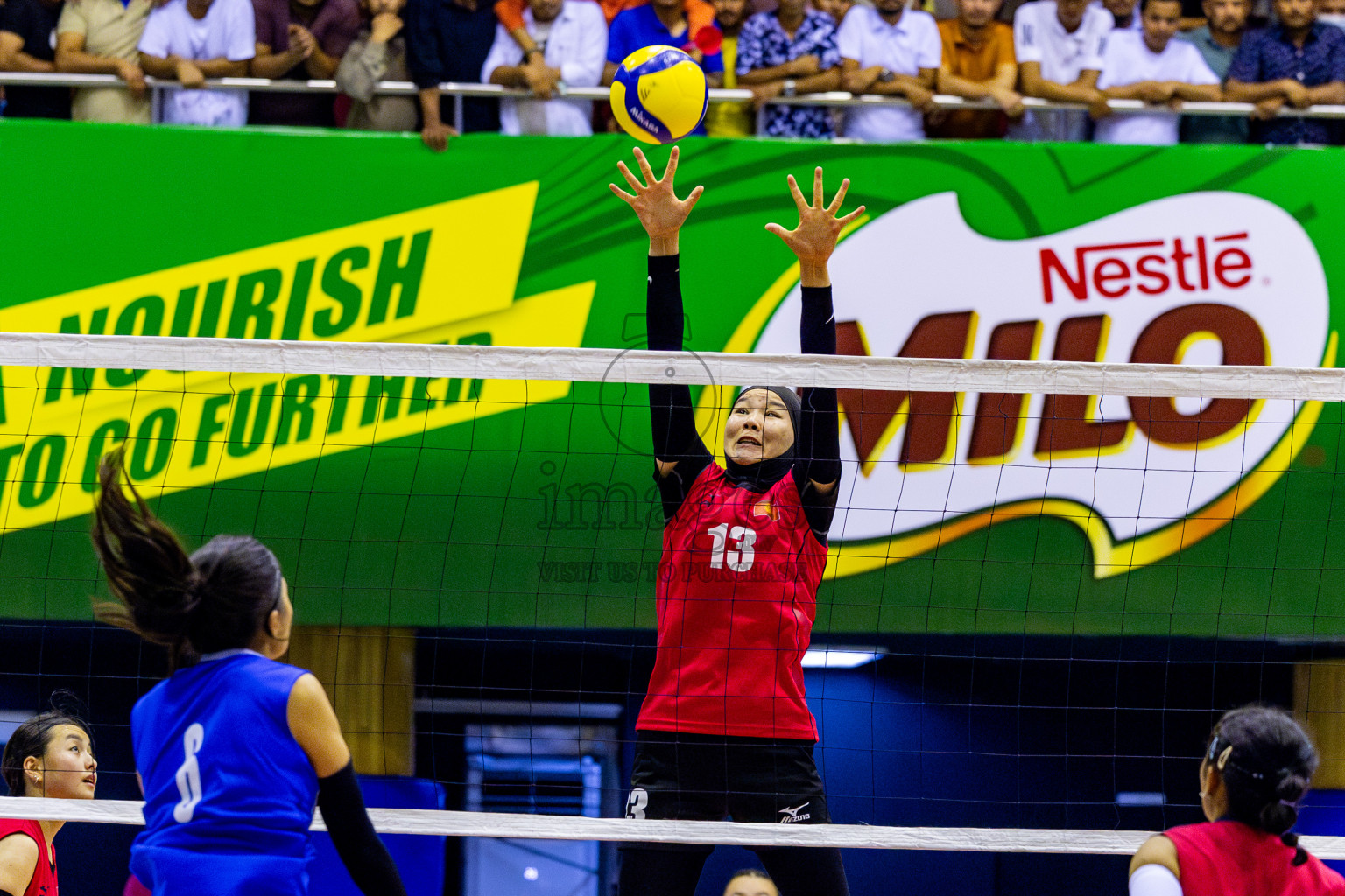 Kyrgyzstan vs Nepal in Semi Final of CAVA U20 Woman's Volleyball Championship 2024 was held in Social Center, Male', Maldives on 22nd July 2024. Photos: Nausham Waheed / images.mv