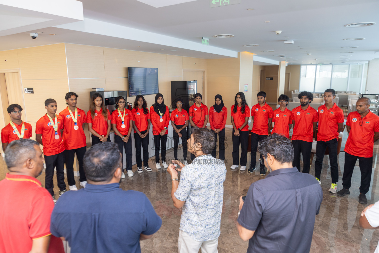 Arrival of Junior athletics team after 4th South Asian Junior Athletics Championship. Both Junior Men and Women's team won Bronze from 4x100m Relay event. 
Photos: Ismail Thoriq / images.mv