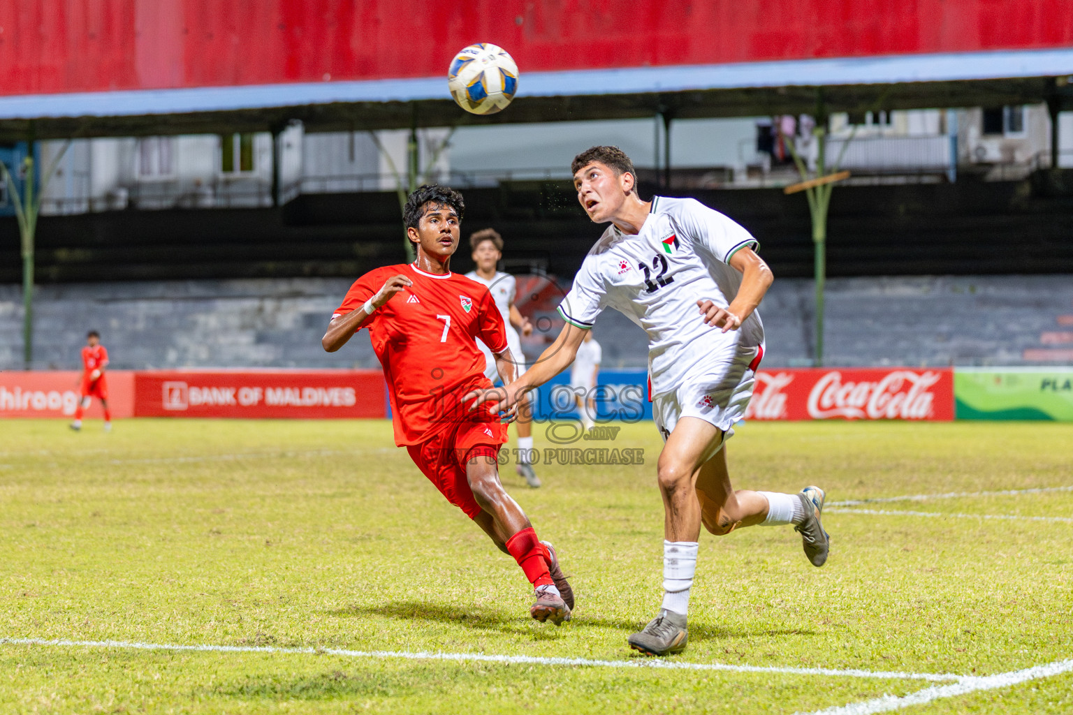 Maldives vs Palestine in an under 17 friendly held in National Football Stadium, Male', Maldives on Thursday, 13 November 2025. 
Photos: Mohamed Mahfooz Moosa / Images.mv