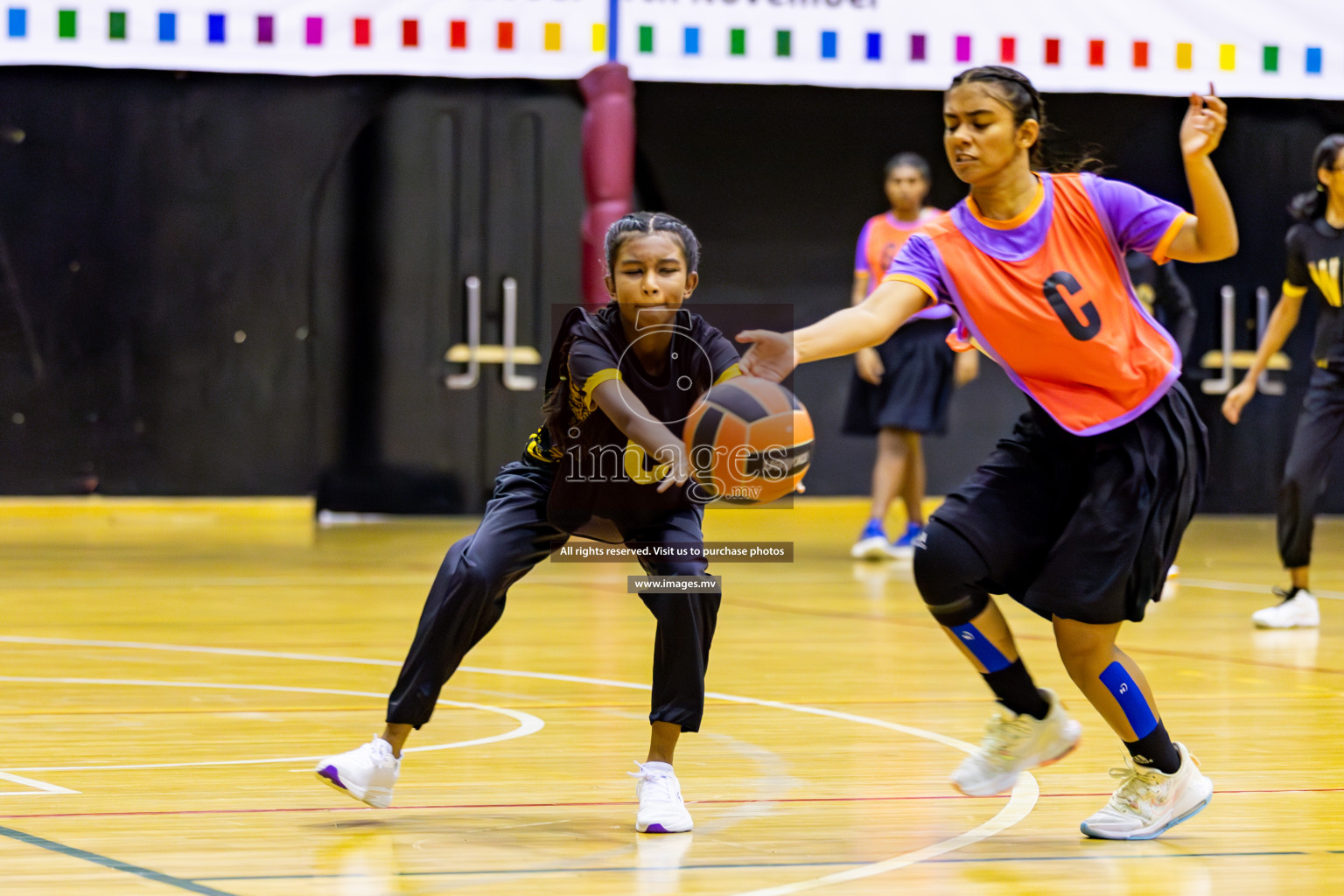 Day 9 of 24th Interschool Netball Tournament 2023 was held in Social Center, Male', Maldives on 4th November 2023. Photos: Hassan Simah / images.mv