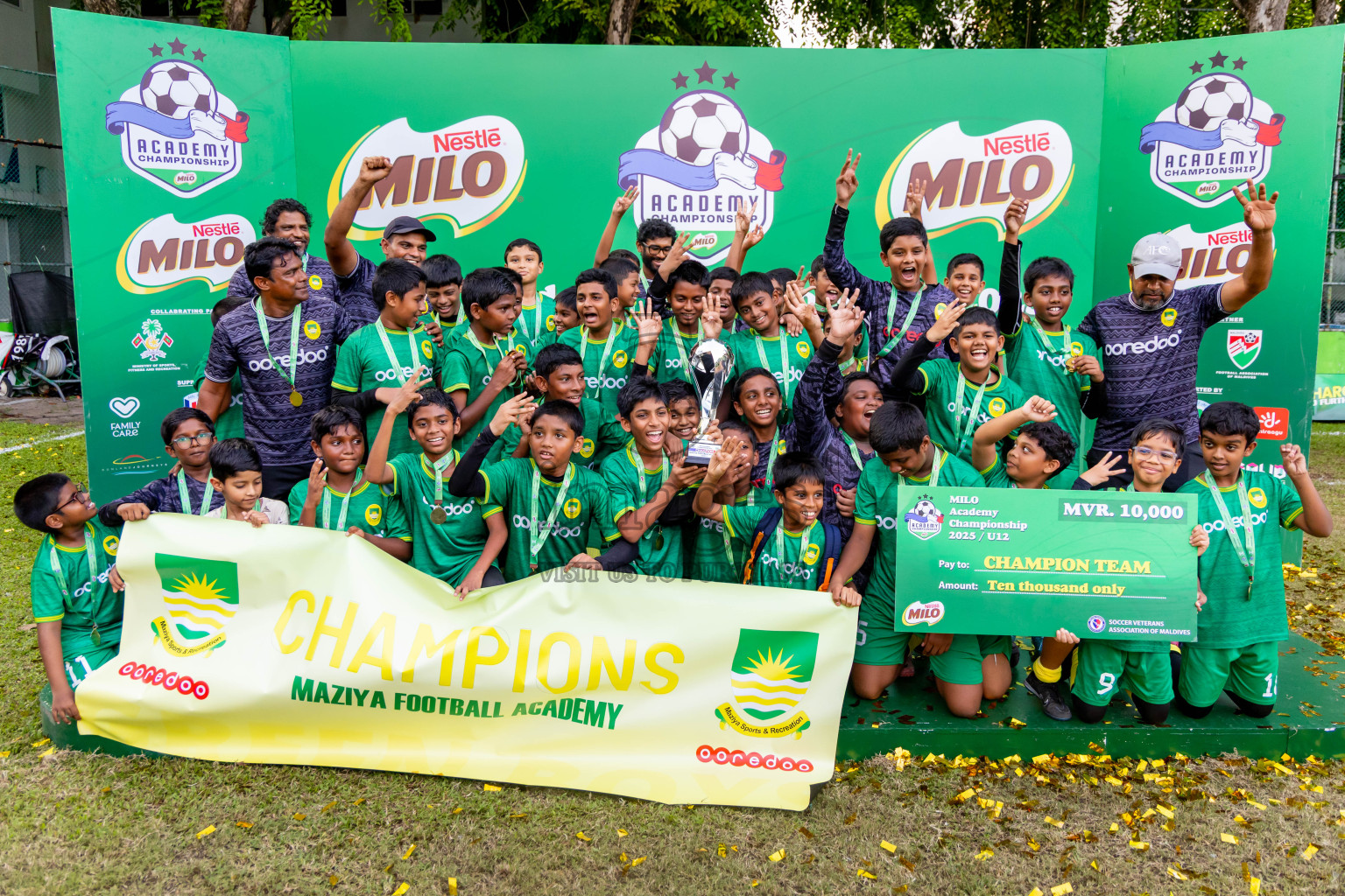Day 3 of MILO Academy Championship 2025 (U-12) was held at Henveiru Stadium in Male', Maldives on Saturday, 3rd May 2025. Photos: Nausham Waheed / images.mv