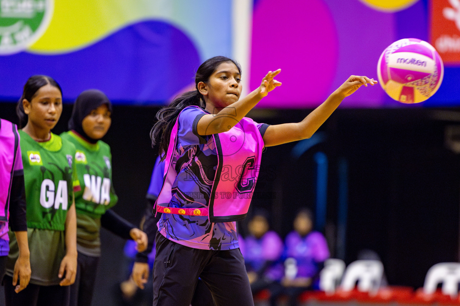 N Sports Acamdemy A vs Fiontti Sports Club in Day 3 of 3rd Netball Junior Championship, held at Social Center on Tuesday, 21st January 2025 . Photos: Nausham Waheed / images.mv
