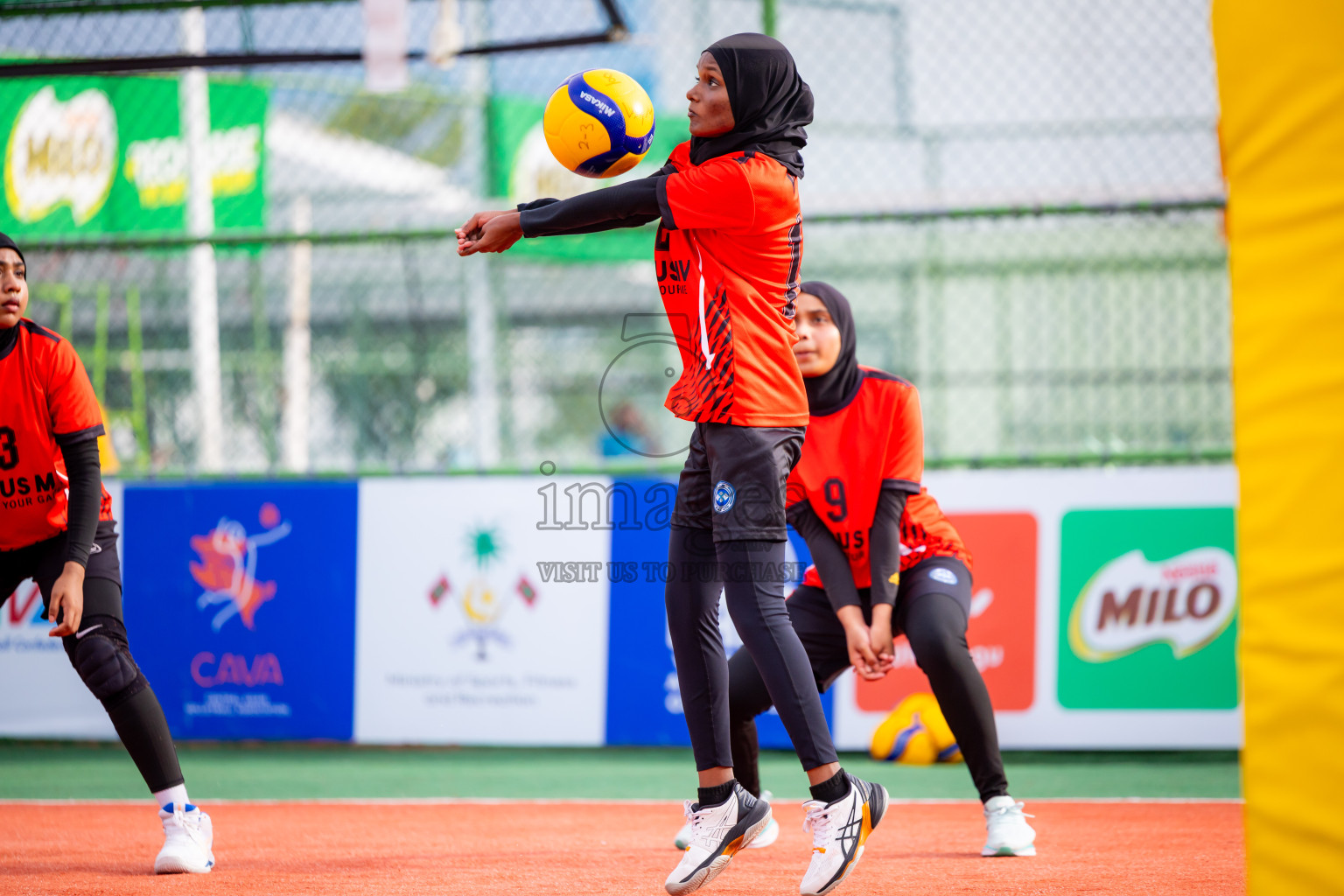 Villingili Z Jamiyya vs Club Volleyball in the Finals of Milo National Junior Volleyball Championship 2025 Woman's Division was held on Sunday, 30th November 2025 at Ekuveni Turf Court Male', Maldives. Photos: Nausham Waheed / images.mv