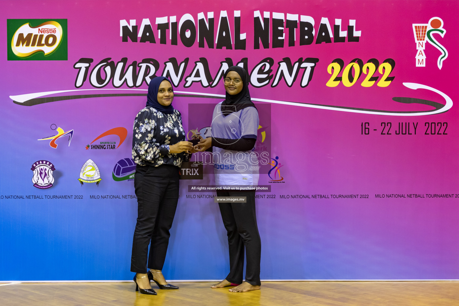 Lorenzo Sports Club vs Vyansa in the Milo National Netball Tournament 2022 on 18 July 2022, held in Social Center, Male', Maldives. Photographer: Shuu, Hassan Simah / Images.mv