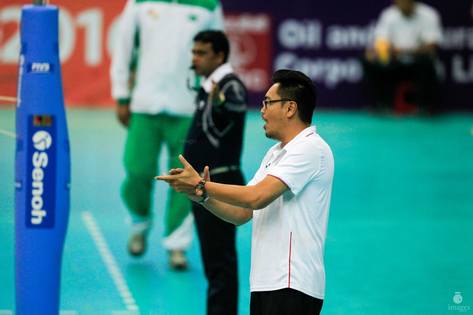Maldives Volleyball Men's team played against Pakistan in the bronze match in the South Asian Games in Guwahati, India, Tuesday, February. 09, 2016. (Images.mv Photo/ Hussain Sinan).