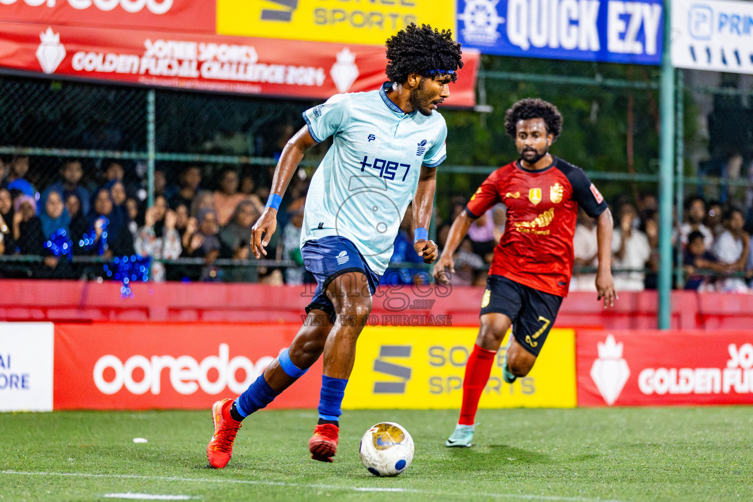 AA Mathiveri vs L Gan in Quarter Finals of Golden Futsal Challenge 2024 which was held on Friday, 1st March 2024, in Hulhumale', Maldives Photos: Nausham Waheed / images.mv