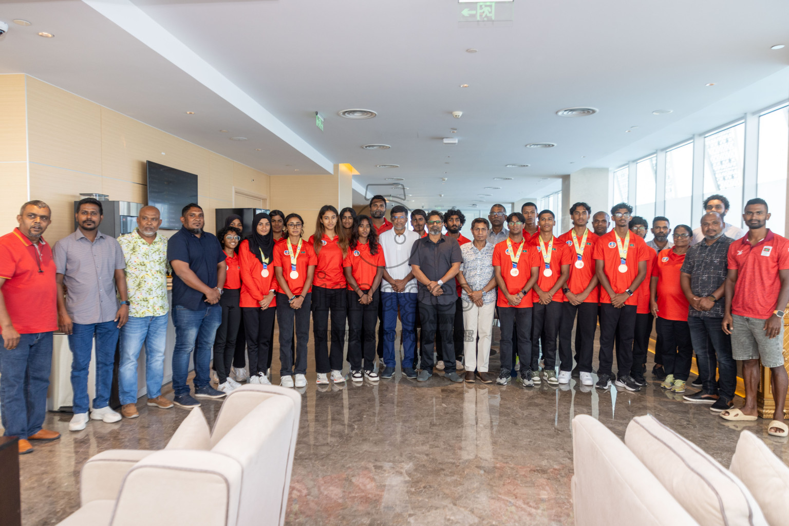 Arrival of Junior athletics team after 4th South Asian Junior Athletics Championship. Both Junior Men and Women's team won Bronze from 4x100m Relay event. 
Photos: Ismail Thoriq / images.mv